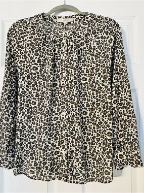LOFT Leopard-Print Button-Down Blouse in Cream, Brown and Black
